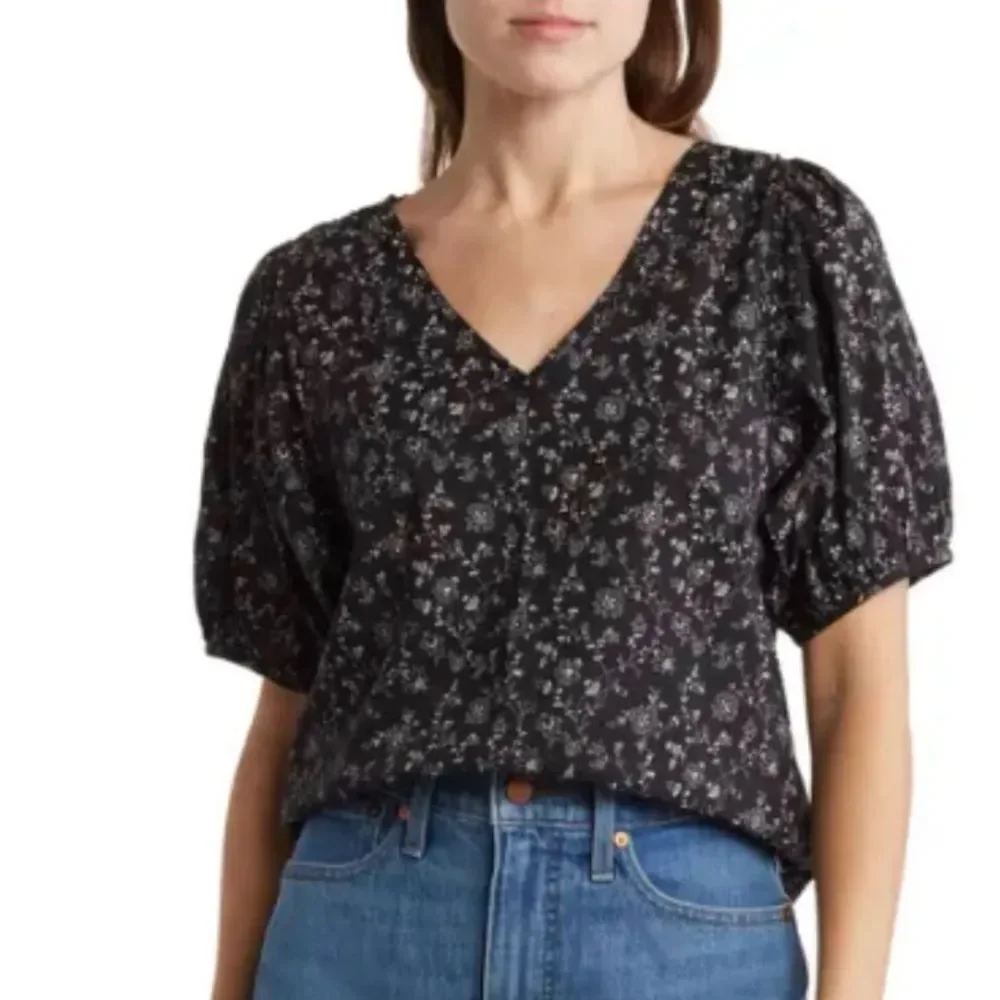 Madewell Black and White Puff Sleeve Top Size XS